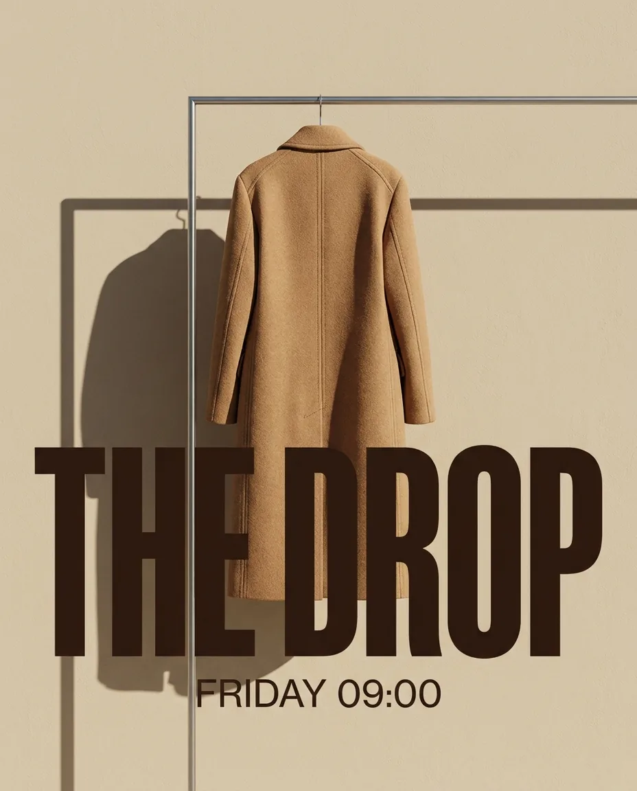 A drop announcement, designed